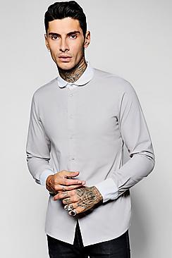 Boohoo Long Sleeve Contrast Penny Collar Shirt