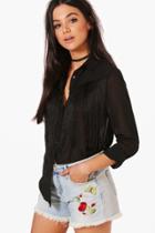 Boohoo Hannah Woven Fringed Shirt Black