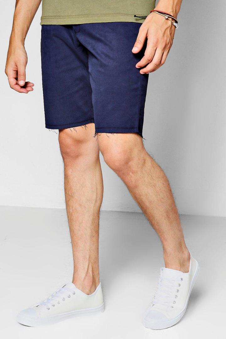 Boohoo Navy Raw Edge Skinny Fit Short Navy