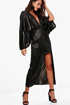 Boohoo Kia Drape Sleeve Asymmetric Wrap Dress