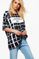 Boohoo Clara Check Grid T-shirt Black