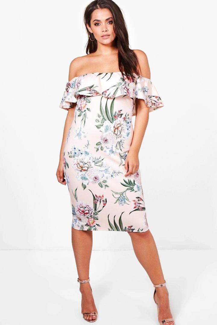 Boohoo Plus Ella Double Layer Floral Midi Dress Multi