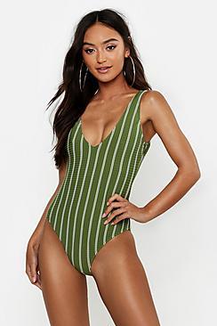 Boohoo Petite Pinstripe Swimsuit
