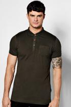 Boohoo Chest Pocket Short Sleeve Jersey Polo Khaki
