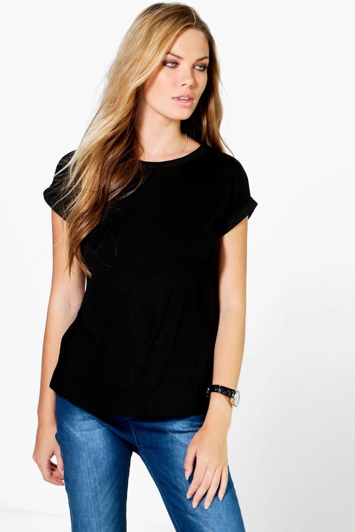 Boohoo Emma Boxy Turn Cuff T-shirt Black