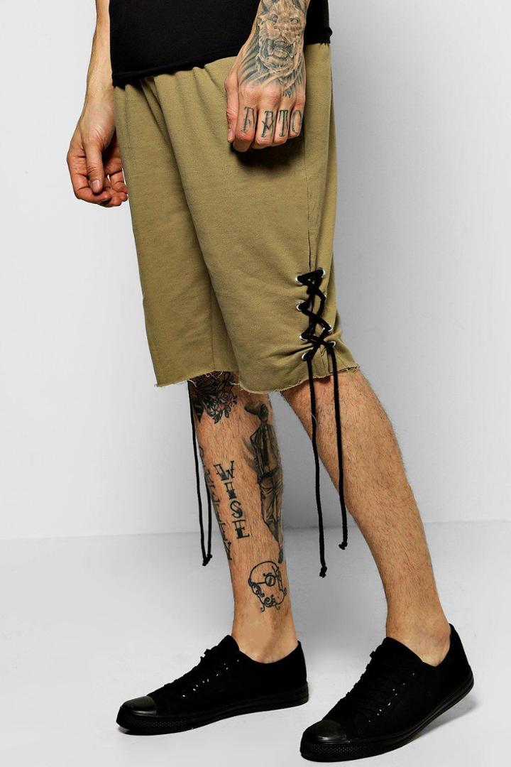 Boohoo Lace Detail Jersey Shorts Khaki