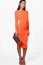Boohoo Beatrice Curve Low Back Midi Dress Orange