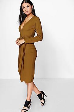 Boohoo Sinead Plunge Tie Waist Midi Dress