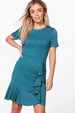 Boohoo Frill Detail Wrap Shirt Bodycon Dress