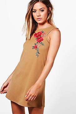 Boohoo Petite Melissa Applique Floral Shift Dress