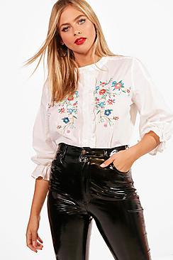 Boohoo Hadley Embroidered Ruffle Shirt