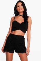 Boohoo Emily All Over Lace Scallop Edge Shorts Black