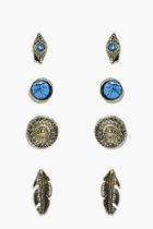 Boohoo Libby Evil Eye & Feather Stud 4 Earring Set