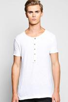 Boohoo Long Sleeve Grandad Neck T Shirt In Slub Knit White
