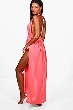 Boohoo Lily Embroidered Strappy Back Beach Dress