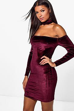 Boohoo Ursula Velvet Choker Bodycon Dress