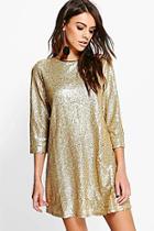 Boohoo Boutique Lucie Sequin 3/4 Sleeve Shift Dress