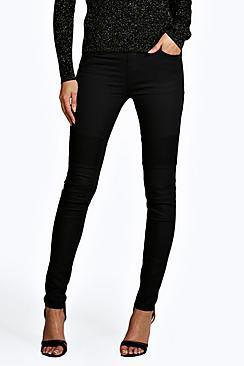 Boohoo Tara Mid Rise Biker Skinny Jeans