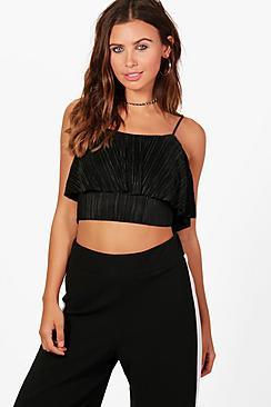 Boohoo Petite Emma Cropped Pleated Swing Cami Top