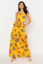 Boohoo Ruffle Layered Floral Maxi Dress