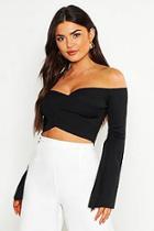 Boohoo Ribbed Off The Shoulder Split Crop Top
