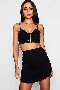 Boohoo Emma Curved Hem Scuba Mini Skirt