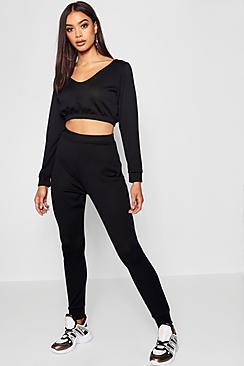 Boohoo Ruched Hem Crop Knitted Lounge Set