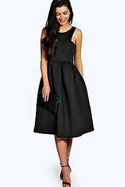 Boohoo May Scuba Cutaway Neckline Midi Dress