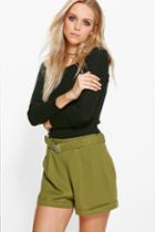Boohoo Eve Belted Tailored Utility Shorts Khaki