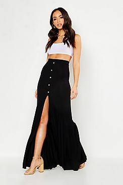 Boohoo Button Front Ruffle Hem Maxi Skirt