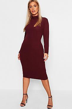 Boohoo Plus Roll Neck Soft Rib Midi Dress