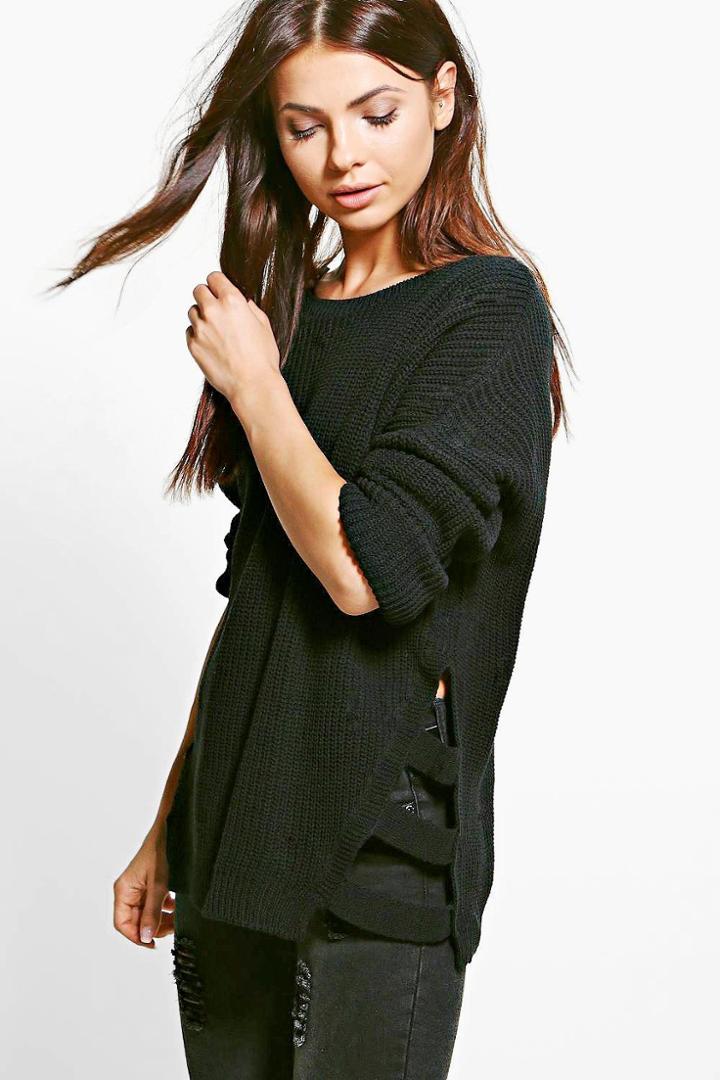 Boohoo Erin Oversized Side Strap Detail Jumper Black