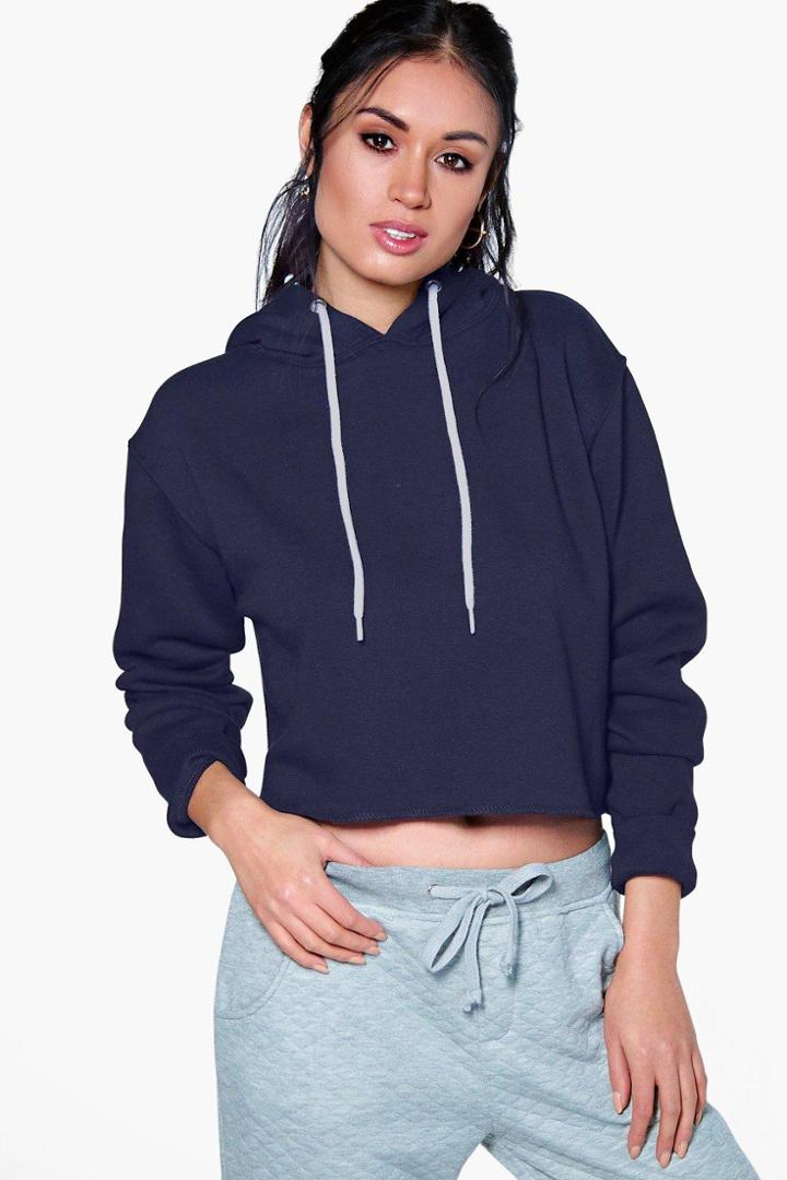 Boohoo Cameron Marl Brush Cropped Hoody Navy