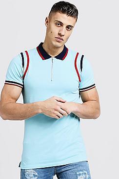 Boohoo Man Zip Polo With Contrast Panels