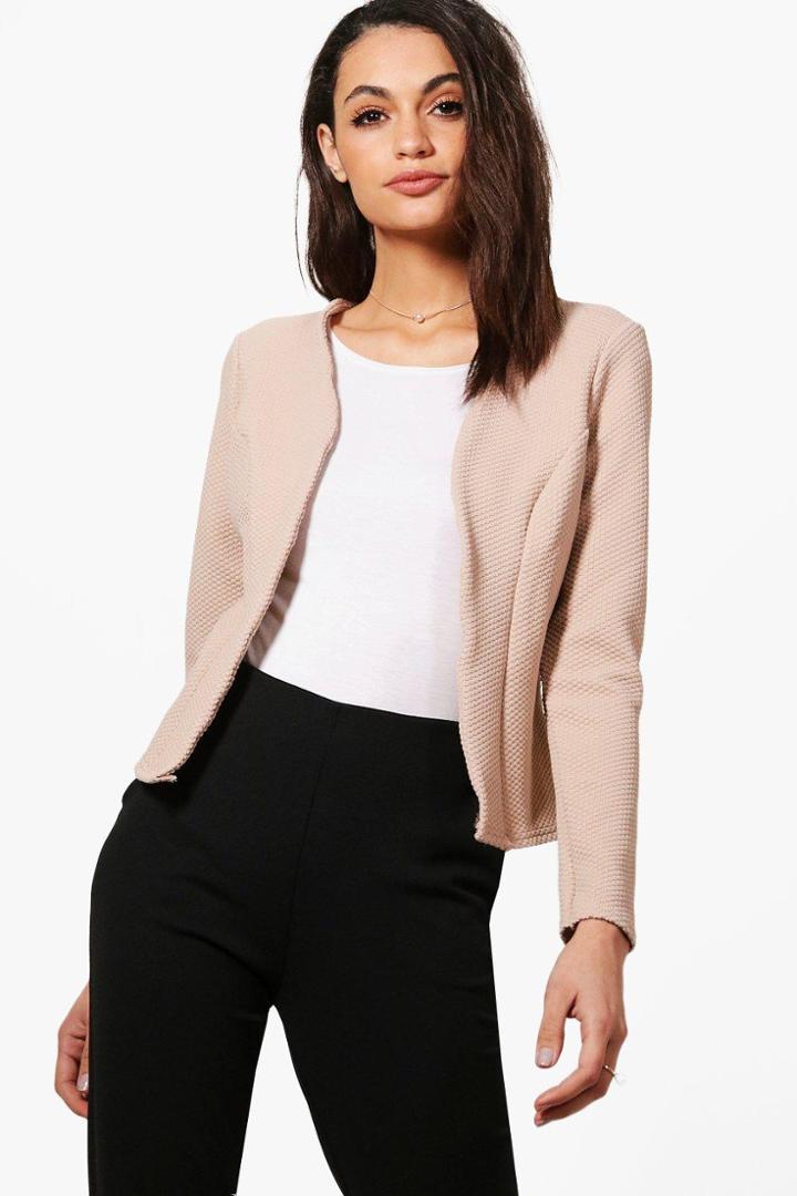 Boohoo Kate Jacquard Crop Blazer Stone