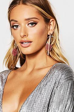 Boohoo Glitter Resin Contrast Double Circle Earrings