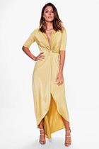 Boohoo Jessa Knot Front Slinky Dip Hem Maxi Dress