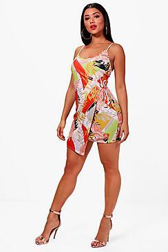 Boohoo Esme Oriental Print Strappy Tie Mini Dress