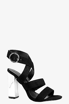 Boohoo Maria Strappy Sandal With Mirrored Heel