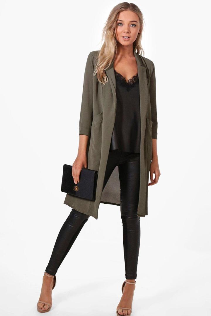 Boohoo Alice Woven Pocket Duster Khaki