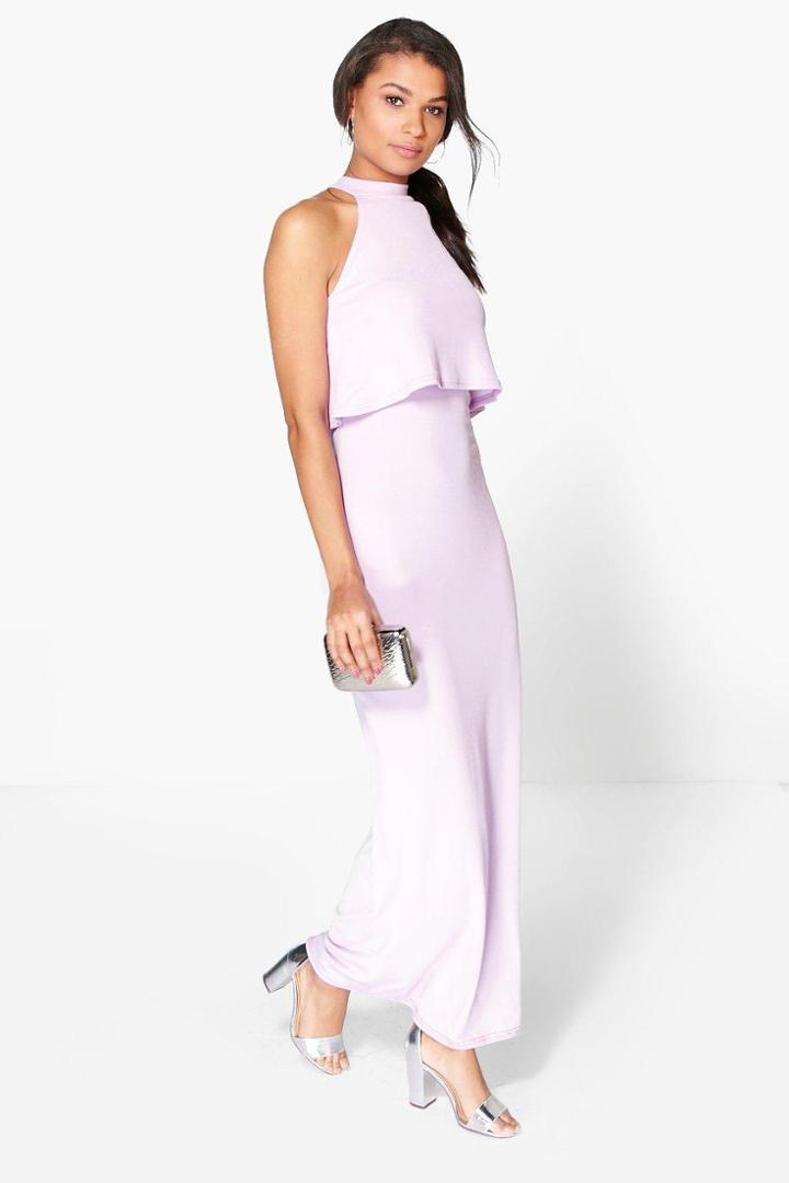 Boohoo Lisandra High Neck Double Layer Maxi Dress Violet