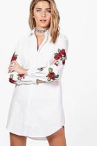 Boohoo Lake Floral Embroidered Shirt Dress