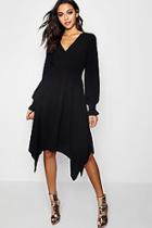 Boohoo Annie Shirred Waist Hanky Hem Midi Dress