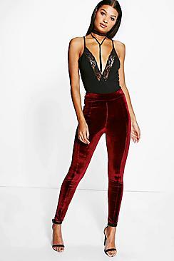 Boohoo Aura Seam Front Velvet Skinny Leggings