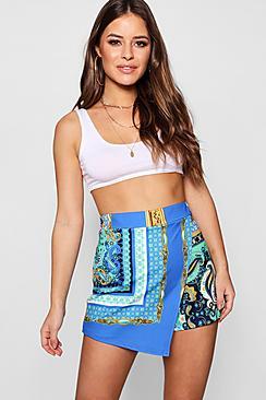 Boohoo Petite Sofie Scarf Print Crepe Skort