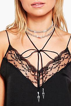 Boohoo Skye Layered Metal & Cord Tie Up Choker