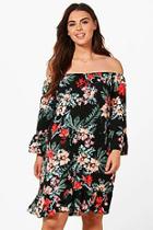 Boohoo Plus Sophia Off The Shoulder Floral Dress