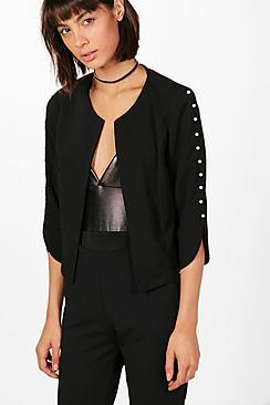 Boohoo Abigail Pearl Detail Sleeve Blazer