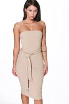 Boohoo Lizzie Bandeau Tie Belt Midi Dress Sand