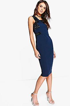 Boohoo Scarlett Metallic Panel Detail Midi Dress